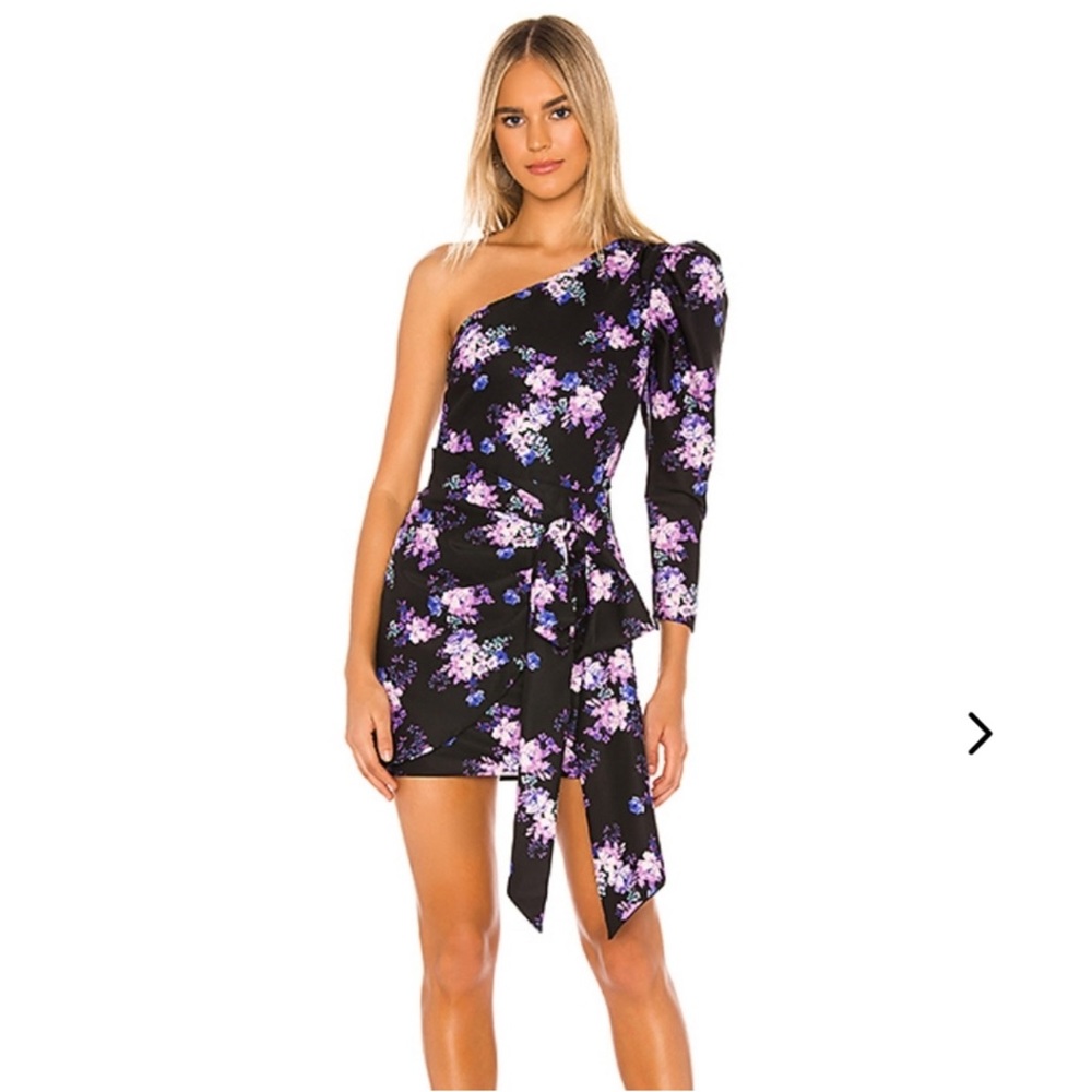Lovers + Friends Sullie One Shoulder Black Floral Mini‎ Dress. XS